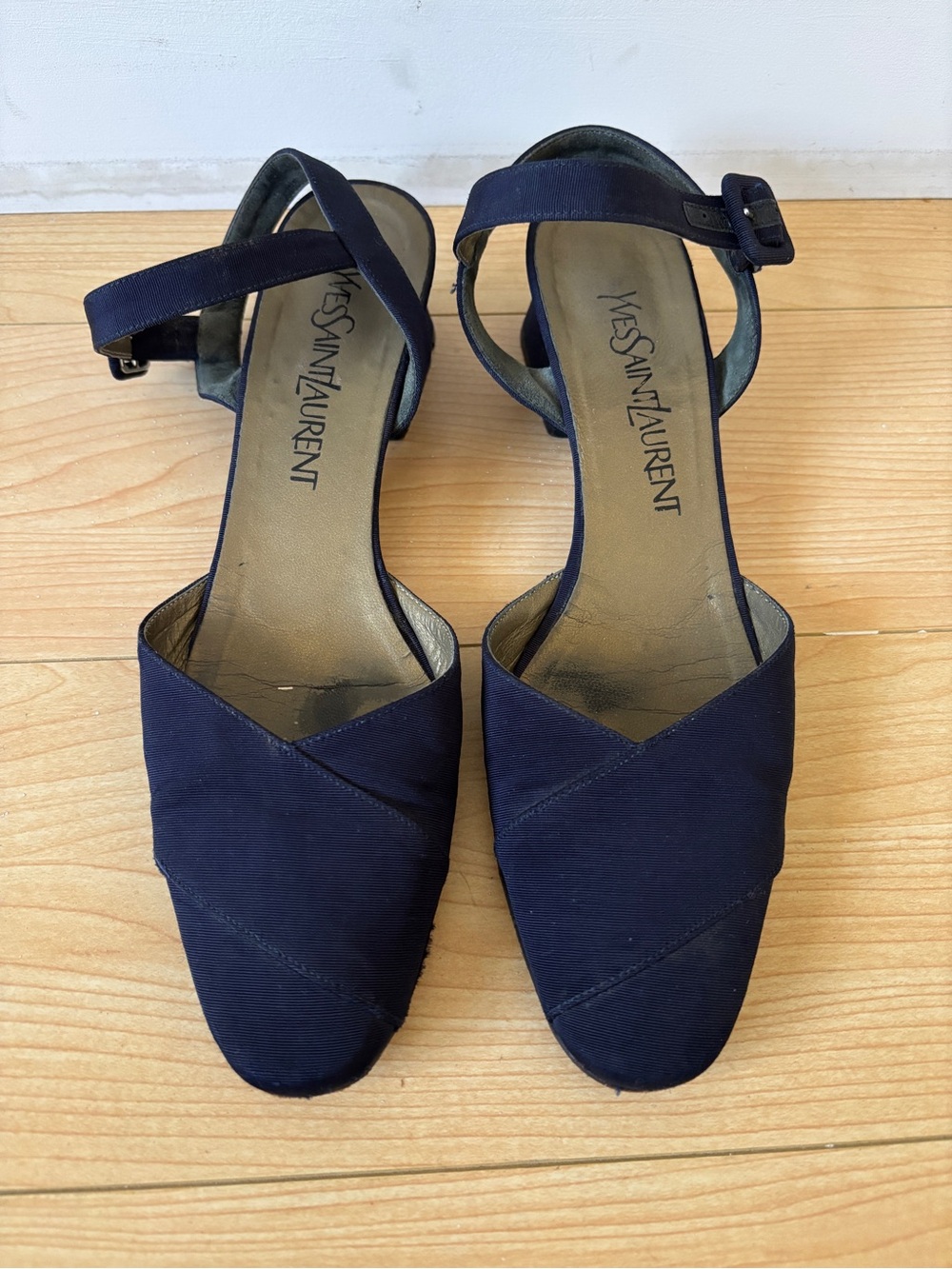Yves Saint Laurent Navy Grosgrain Ankle-Strap Heels